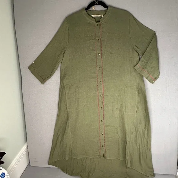 Soft Surroundings Embroidered Tunic Dress Olive Green Tassel Detail Women Large - Picture 3 of 14